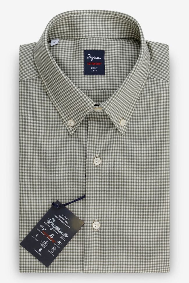 Shirt Man Ingram Regular Not Iron Check 100% merinos wool collar Button down Long sleeve